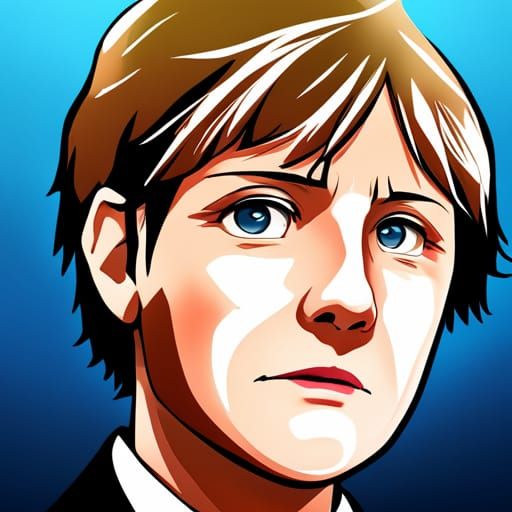 Angela Merkel in Anime Style with Blue Background