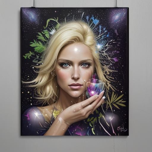 Colorful Portrait of Blonde Woman in Graffiti Art Style