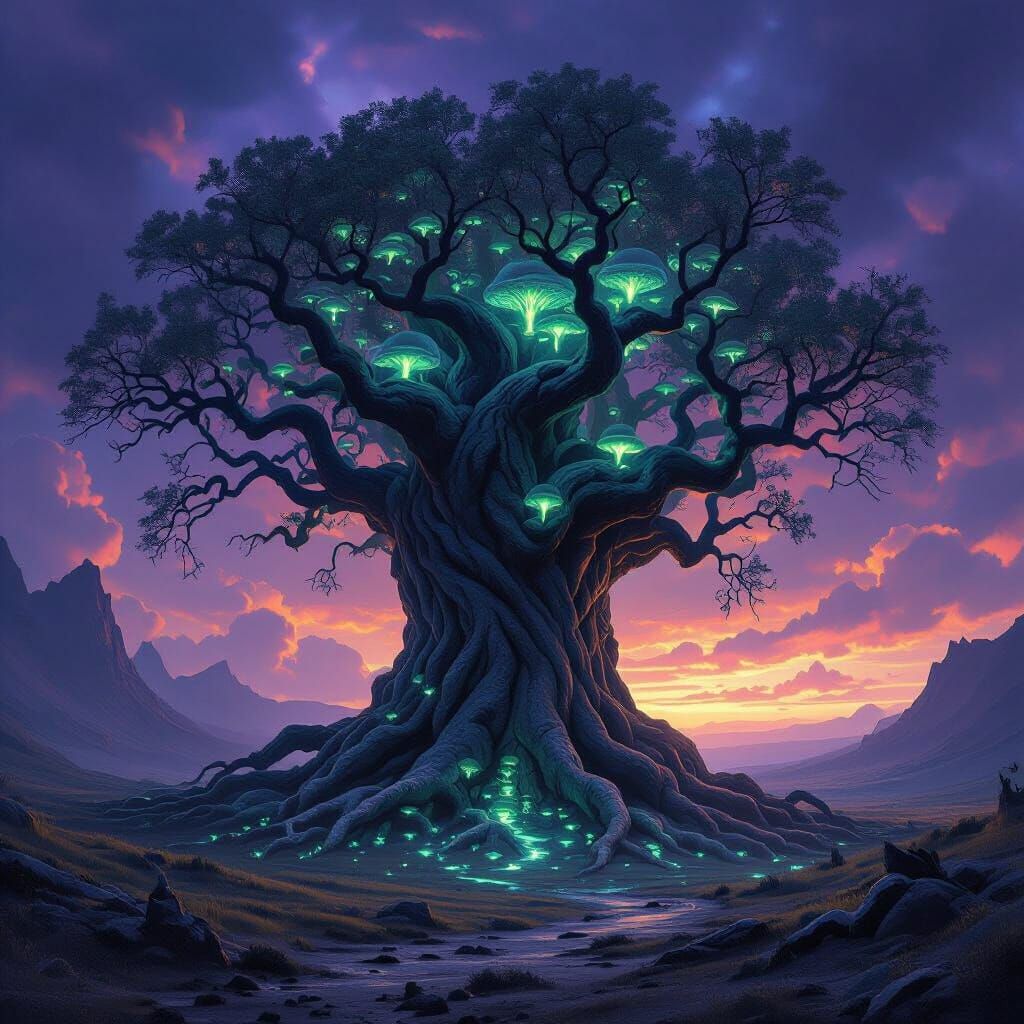 Ancient Obsidian Tree in Surreal Valley