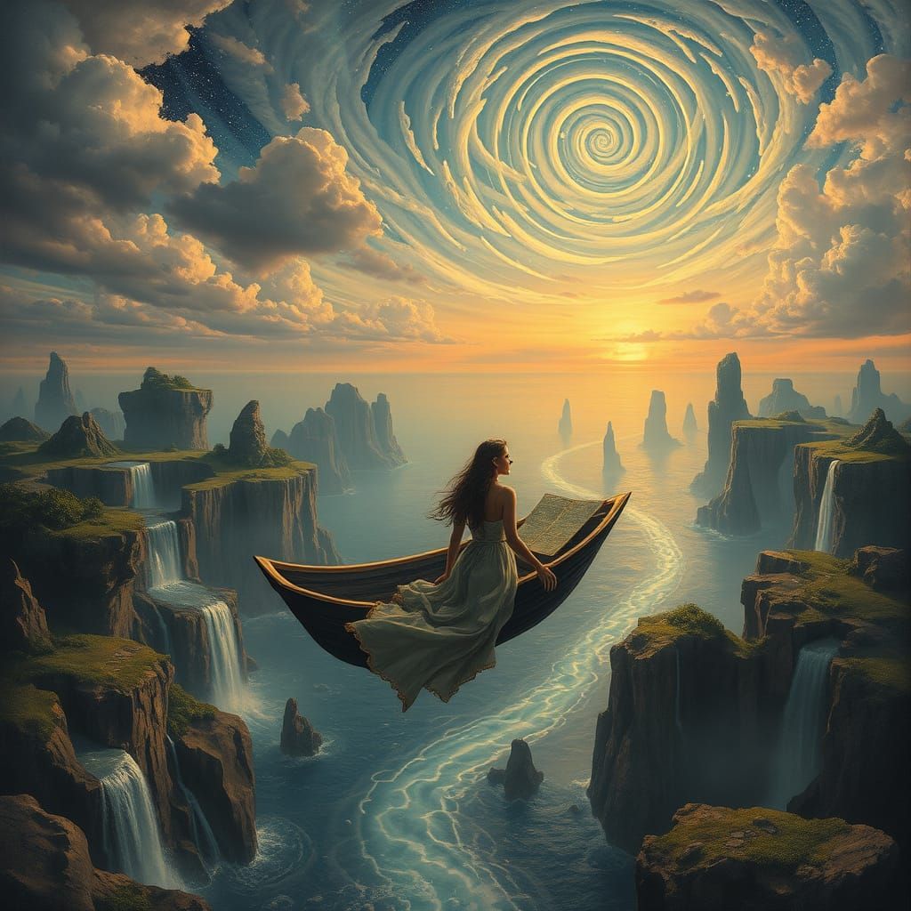 Cartographer Drifting Through Surreal Dreamscape