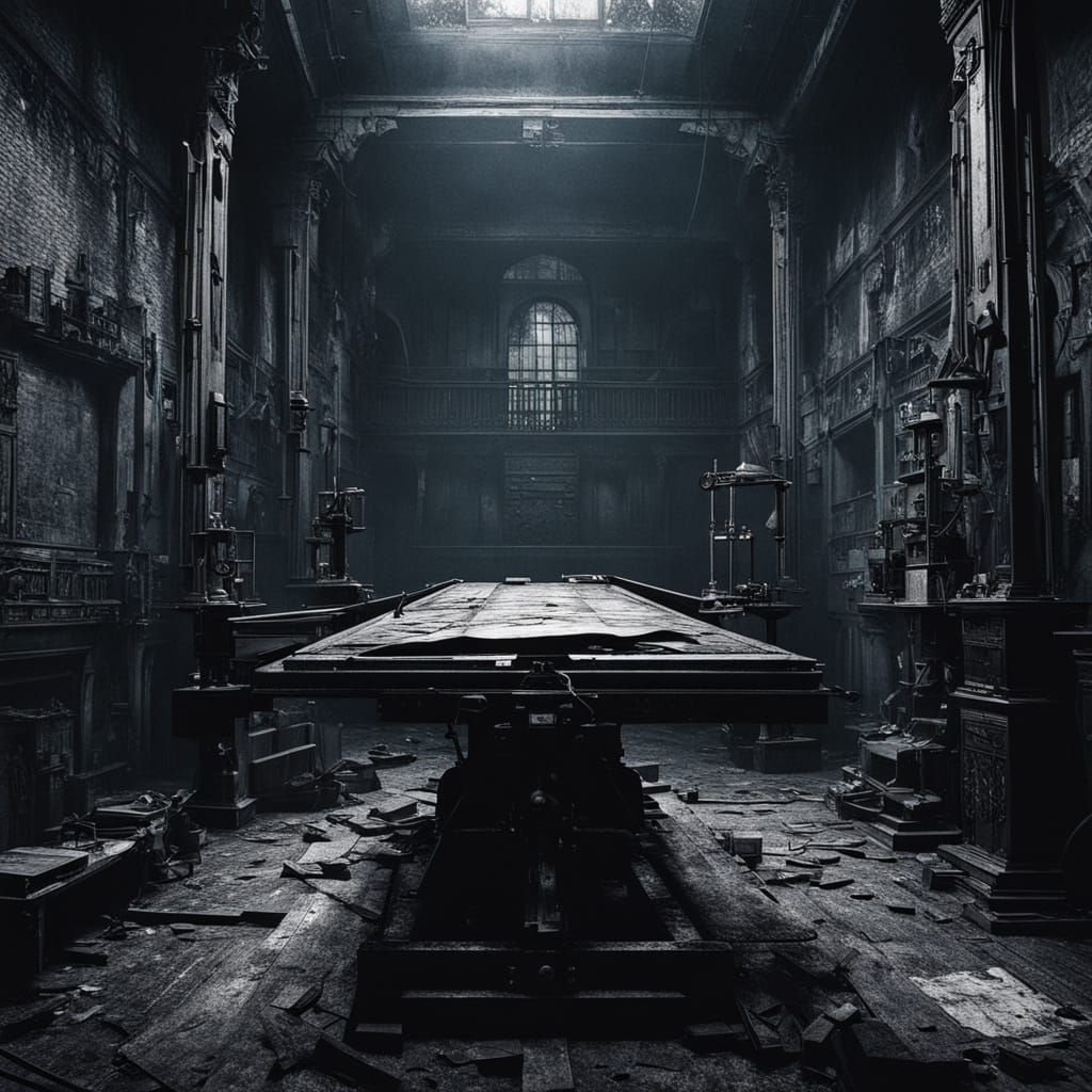 Dark Academia Guillotine in Ominous, Gothic Setting