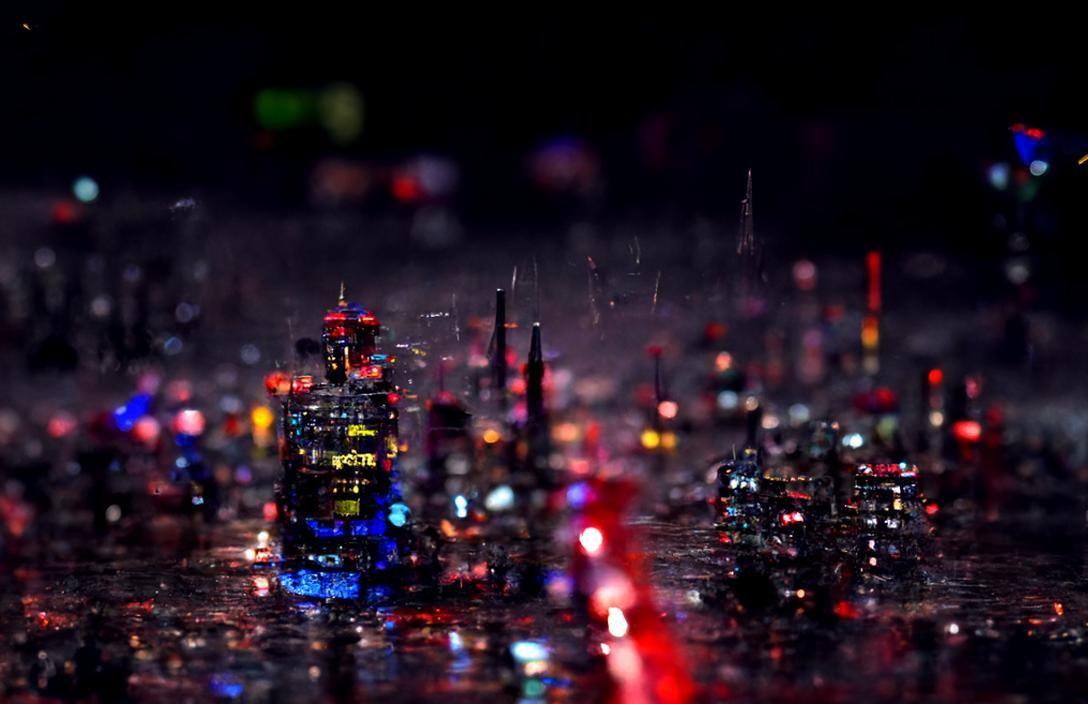 Cyberpunk Cityscape at Night in the Rain