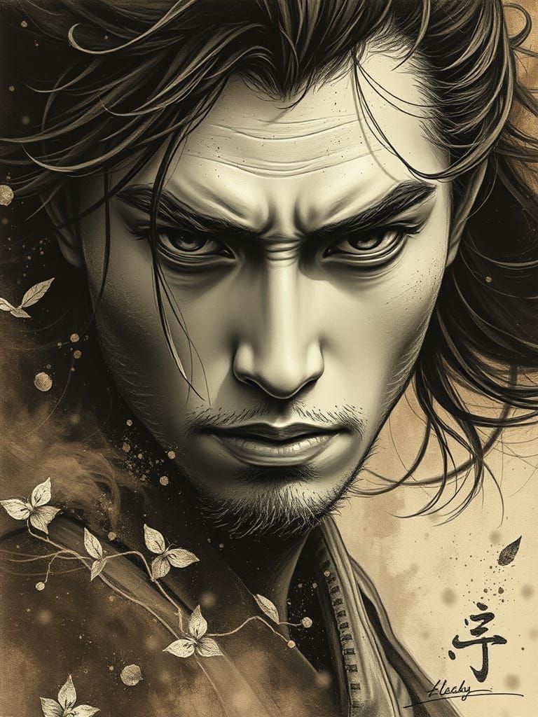 Ethereal Samurai Portrait in Abstract Expressionism