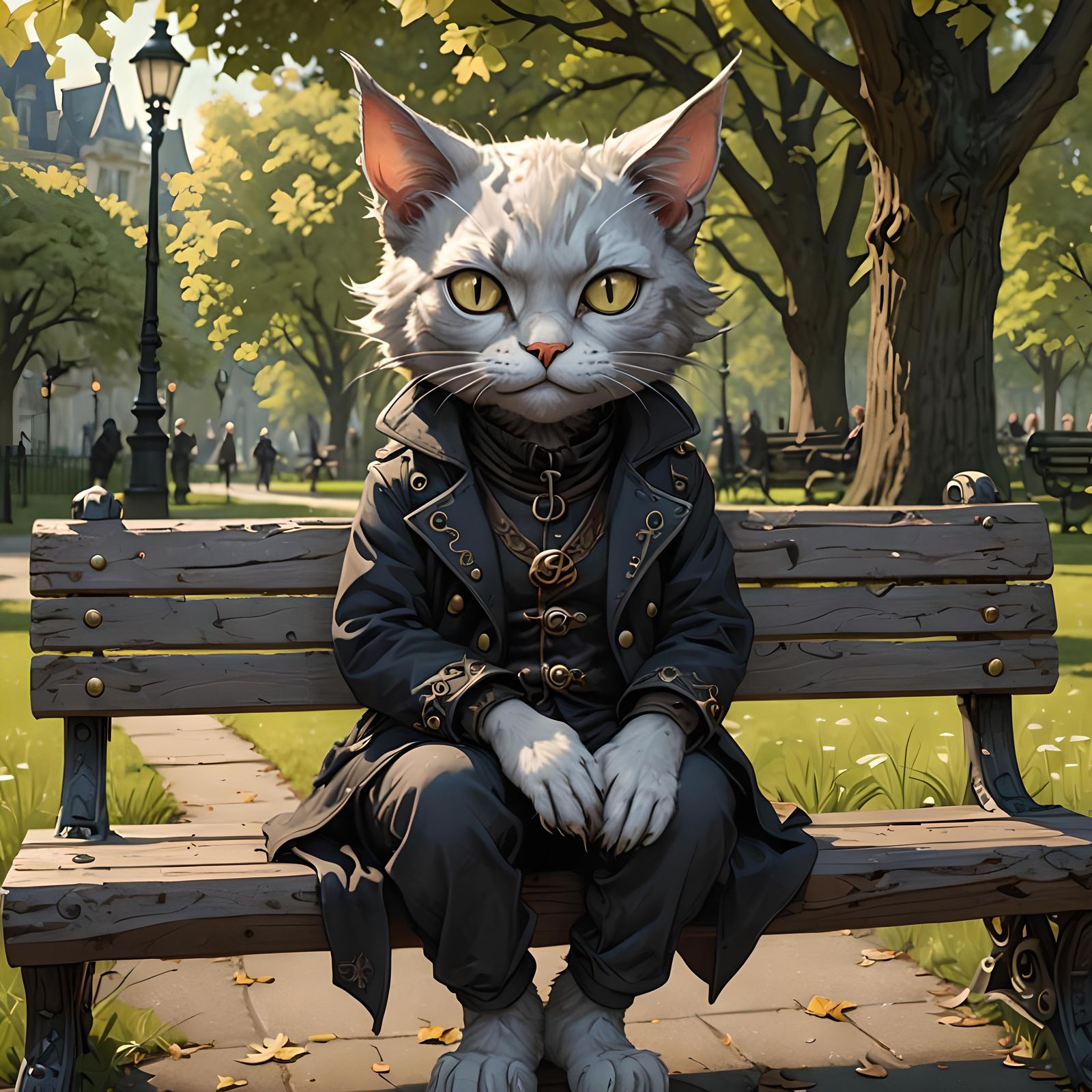 Adorable Demon Kitty Portrait in Park, Comic Art