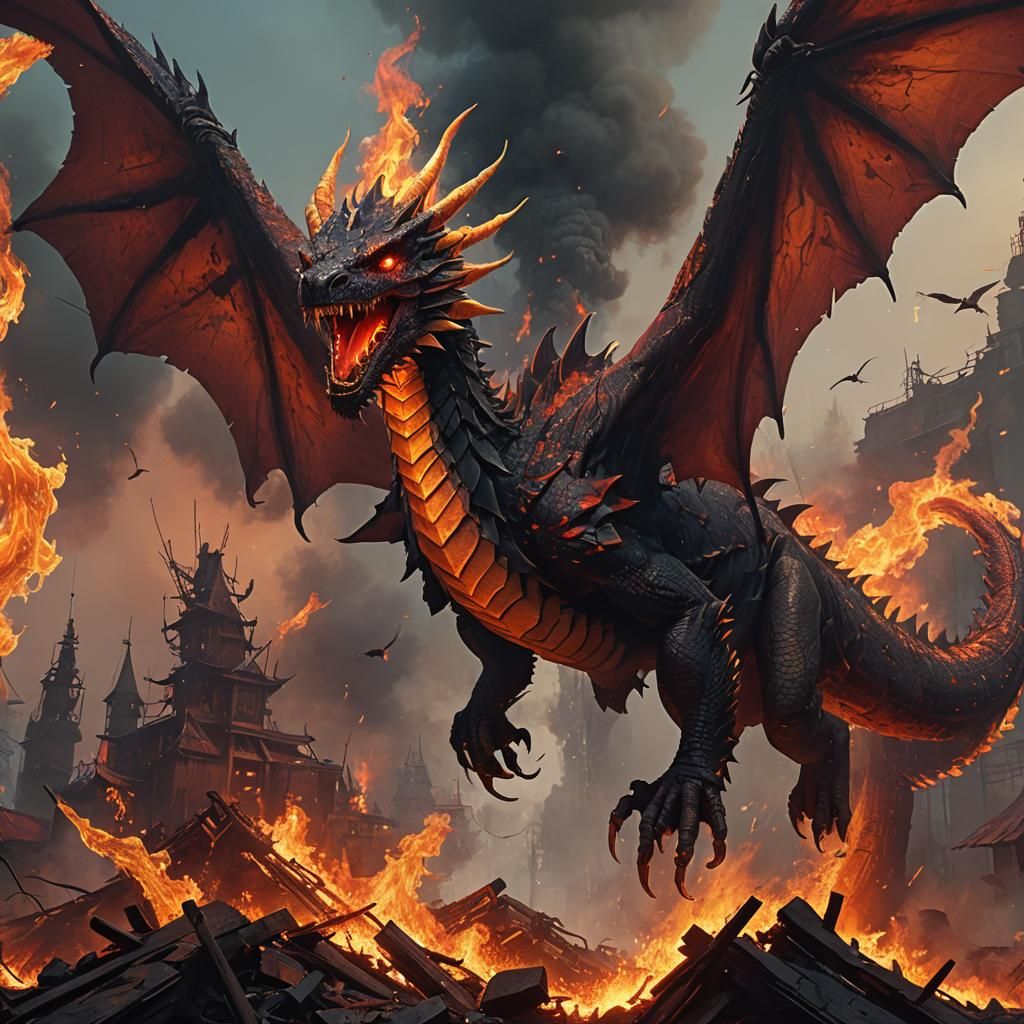 Fiery Dragon in Flight: Fantasy Matte Painting