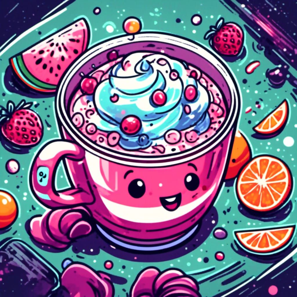 Anime Style Mixed Fruit Slushy Character Portrait