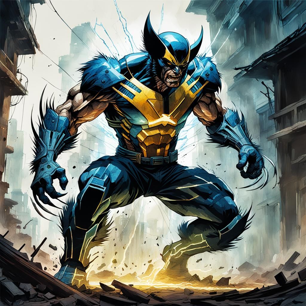 Electric Shadow Wolverine Watercolor Illustration