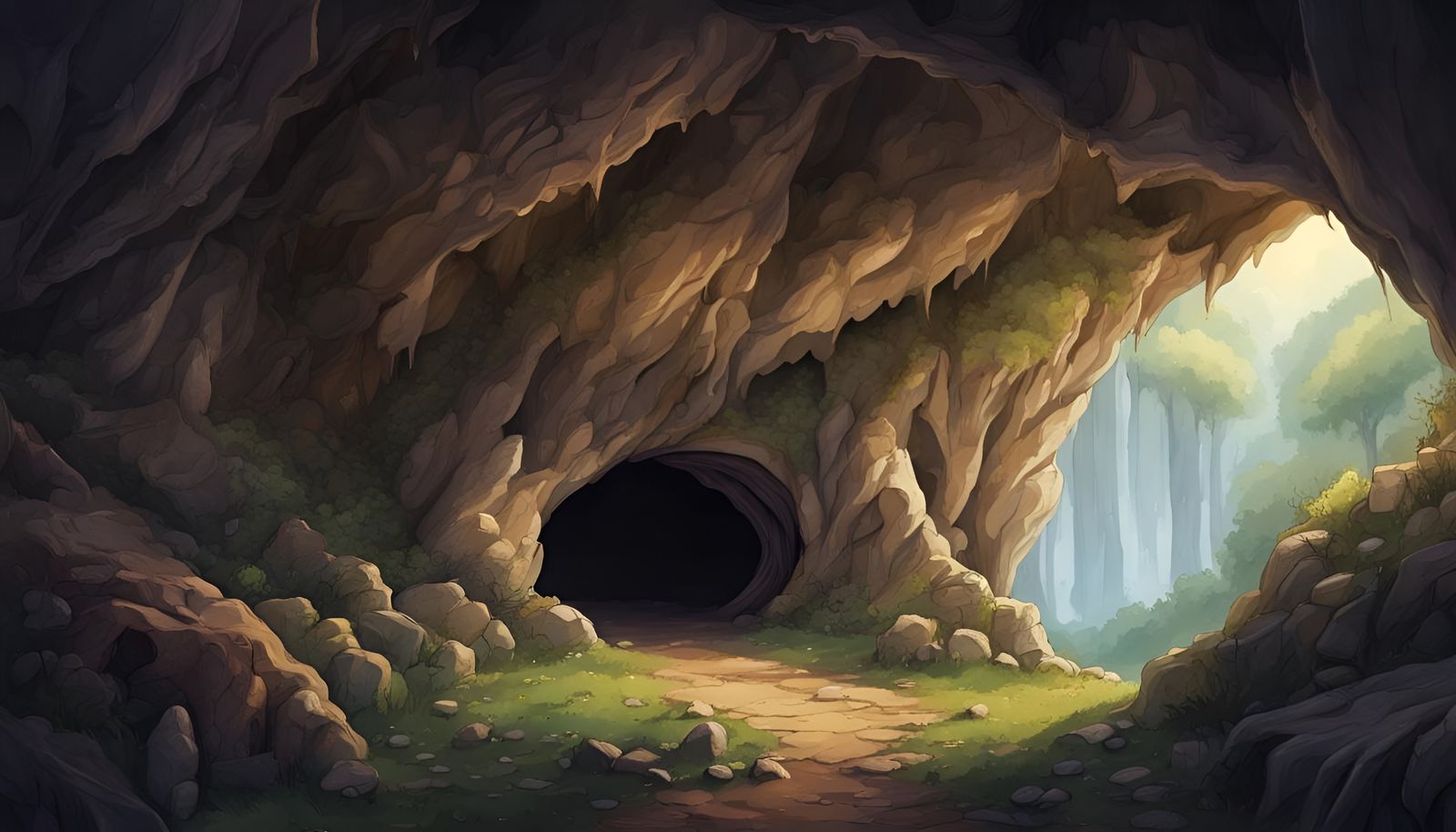 Fantasy Cave Entrance on a Green Hillside