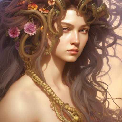 Goddess Medusa Portrait in Hyperdetailed Style
