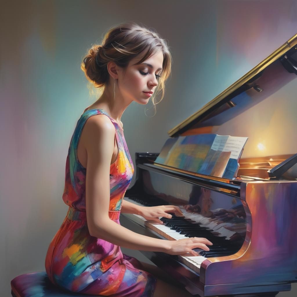 Colorful Portrait of a Musician with Piano