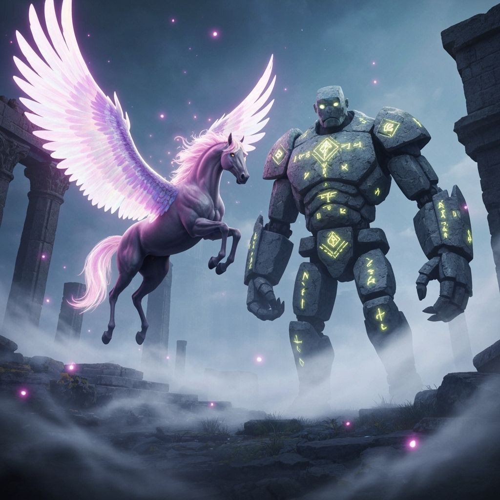 Pegasus and Golem in Ethereal Ruins