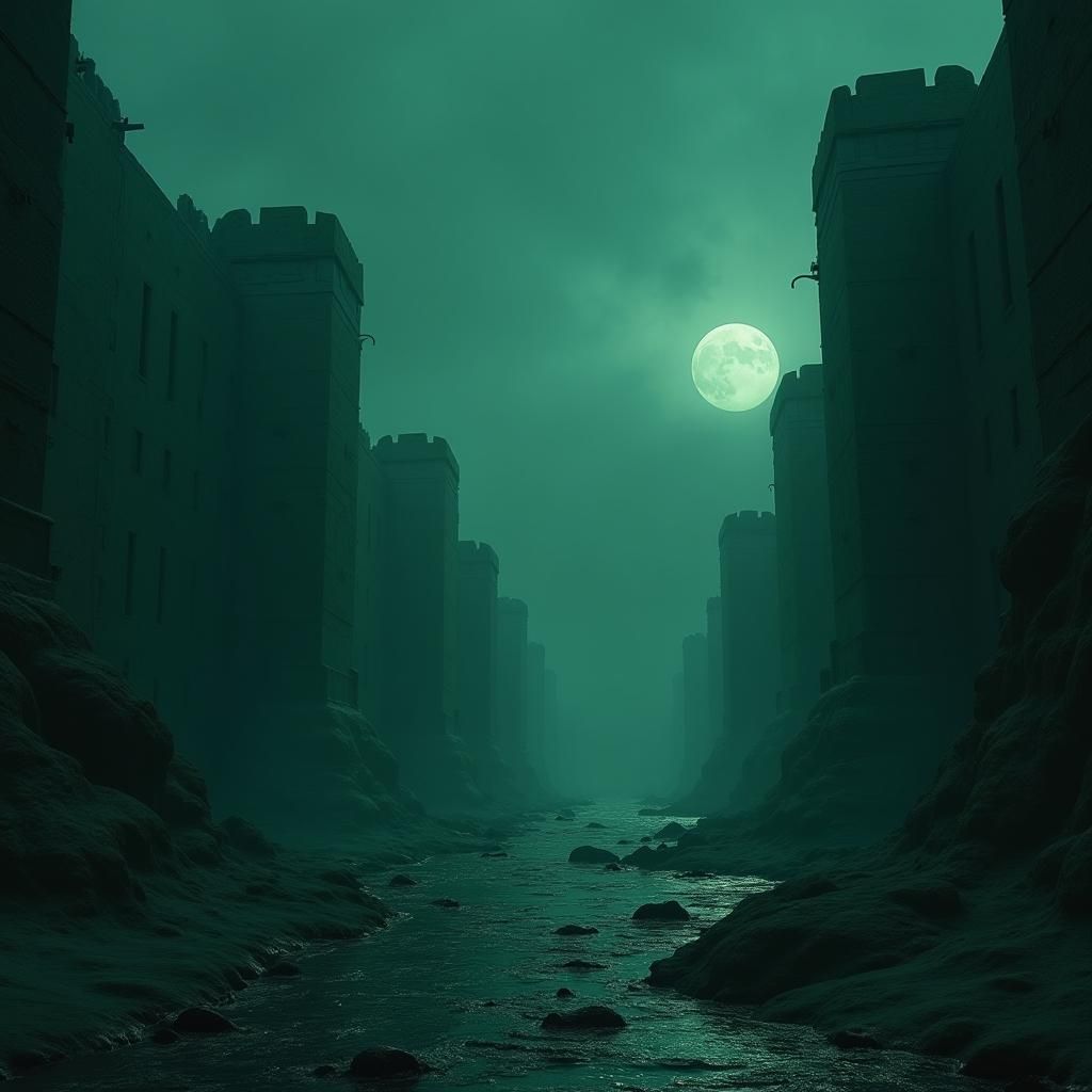 Deserted Harbor at Night in Matte Fantasy Style