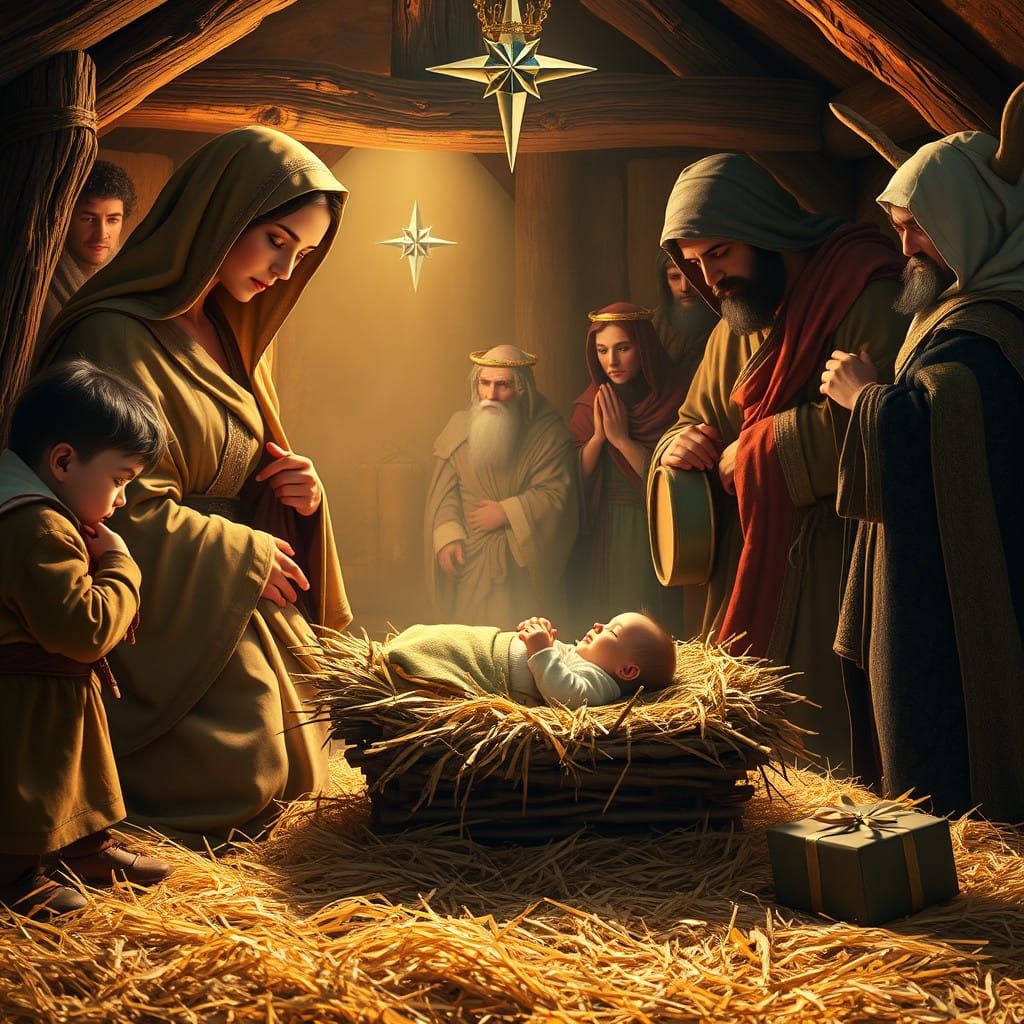 Serene Nativity Scene in Golden Light