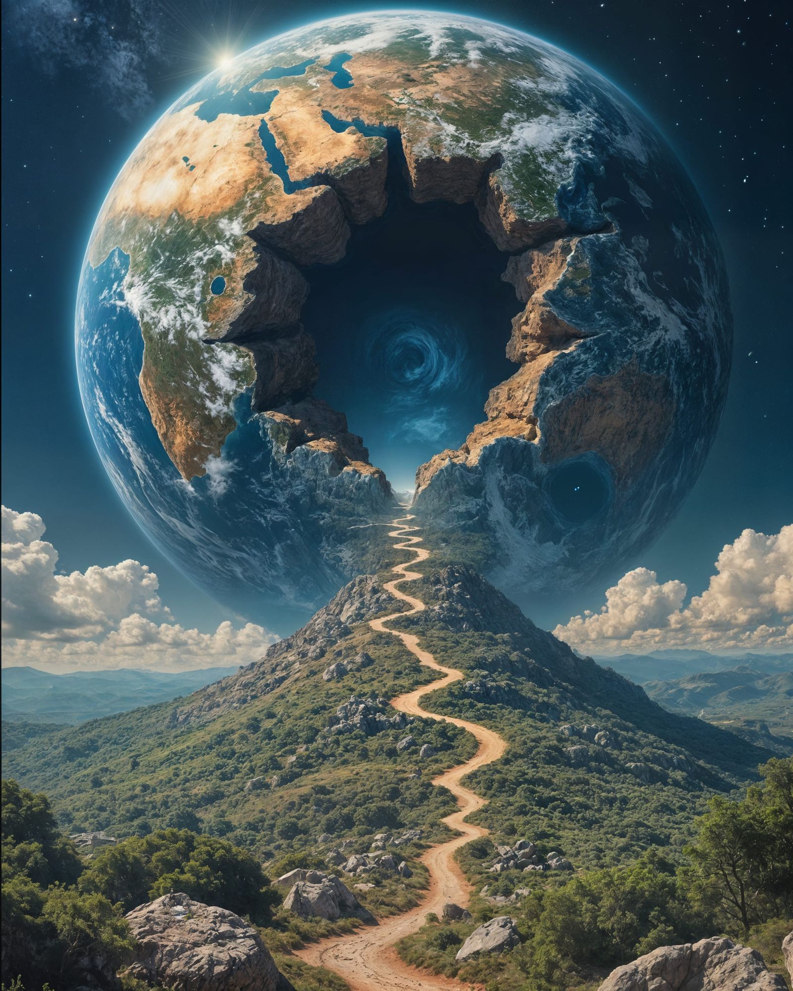 Cosmic Labyrinth of a Dying Planet in Vibrant, Escher-Inspir...