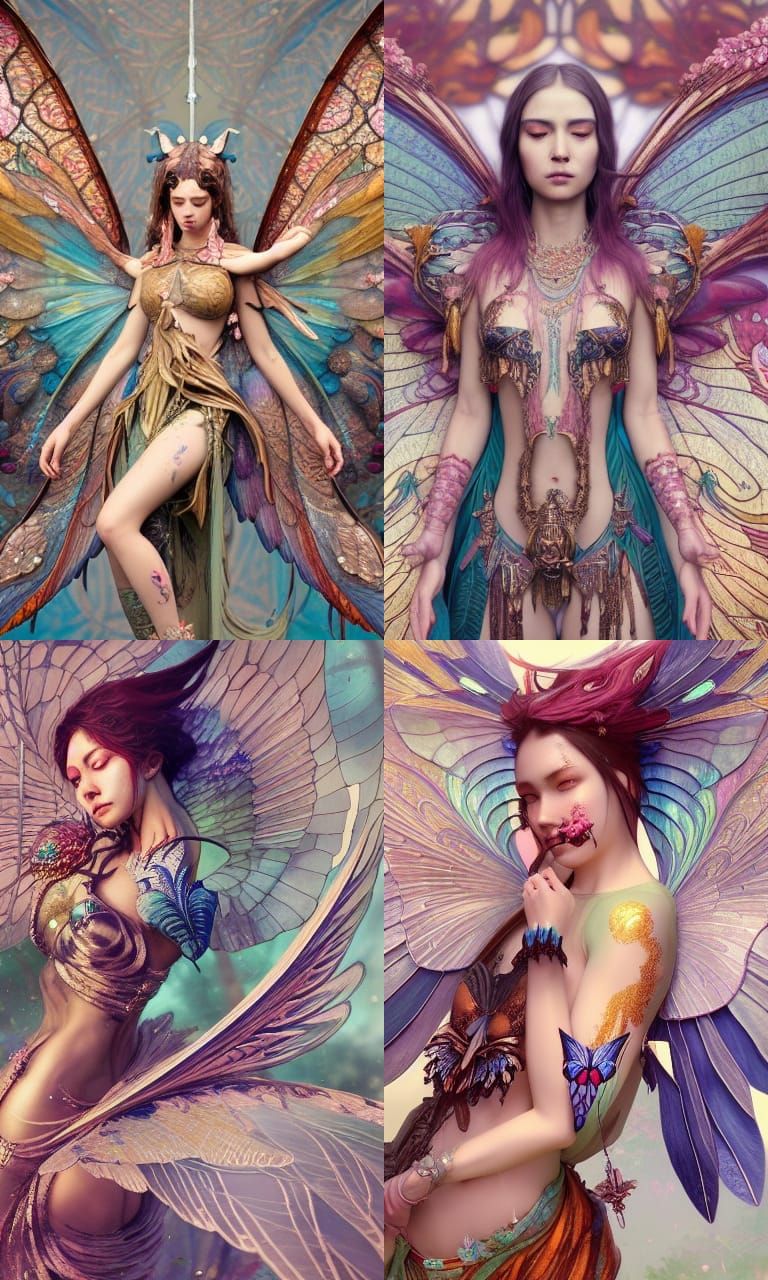 Woman with Stained Glass Wings: Hyperdetailed Fantasy Art