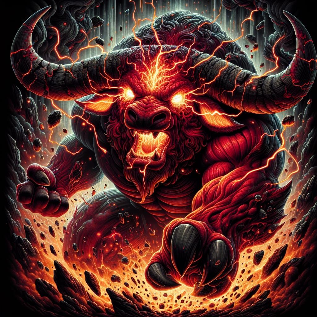 Raging Balrog: The Blood Bull in Fiery Darkness