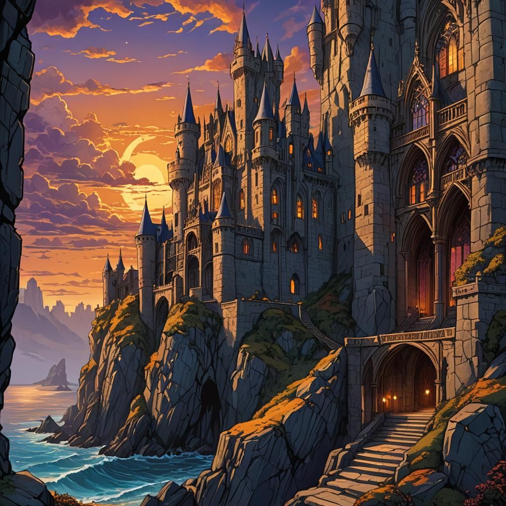 Gothic Castle Concept Art at Sunset