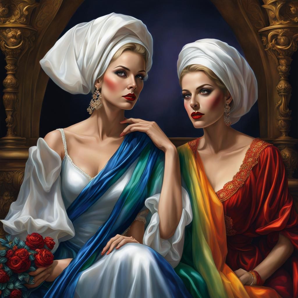 Glamorous Twin Sisters in Colorful Fantasy Art
