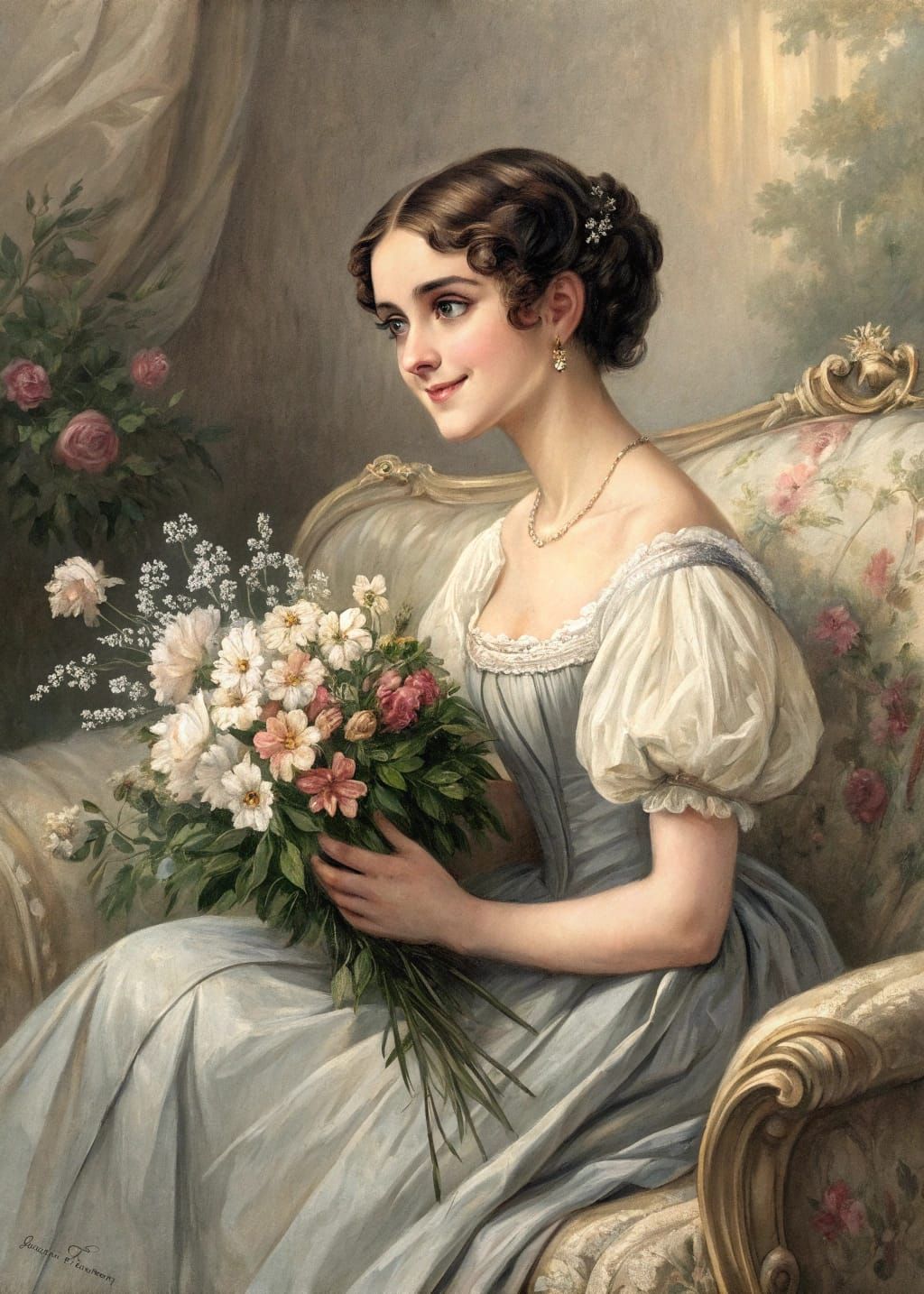 Victorian Lady in Oil on Canvas
