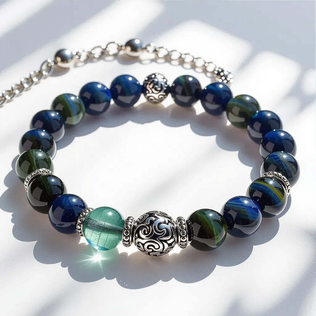 Masculine Blue Tiger Eye Bracelet with Aries Theme