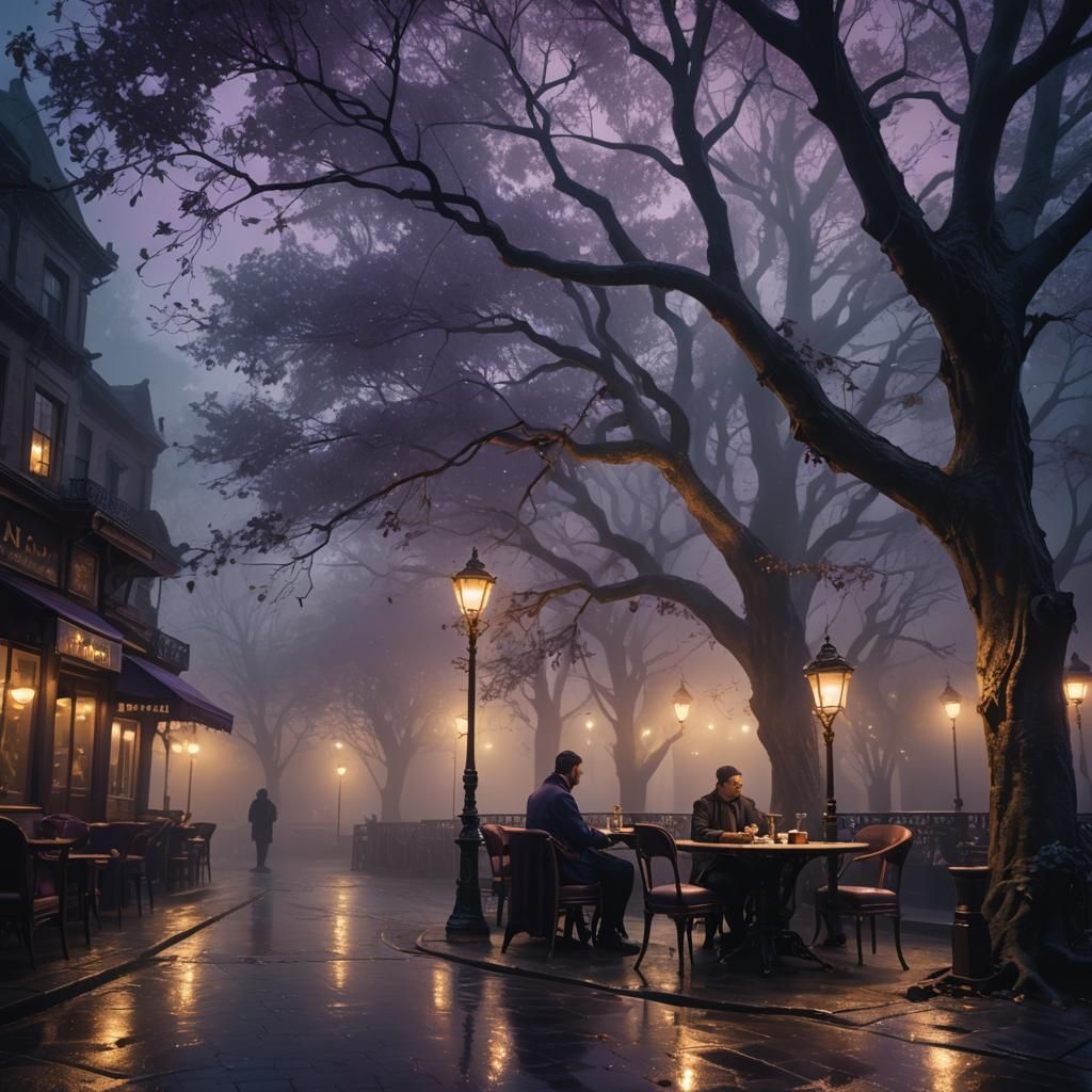 Mystical Cafe Scene in Beksiński-Inspired Art