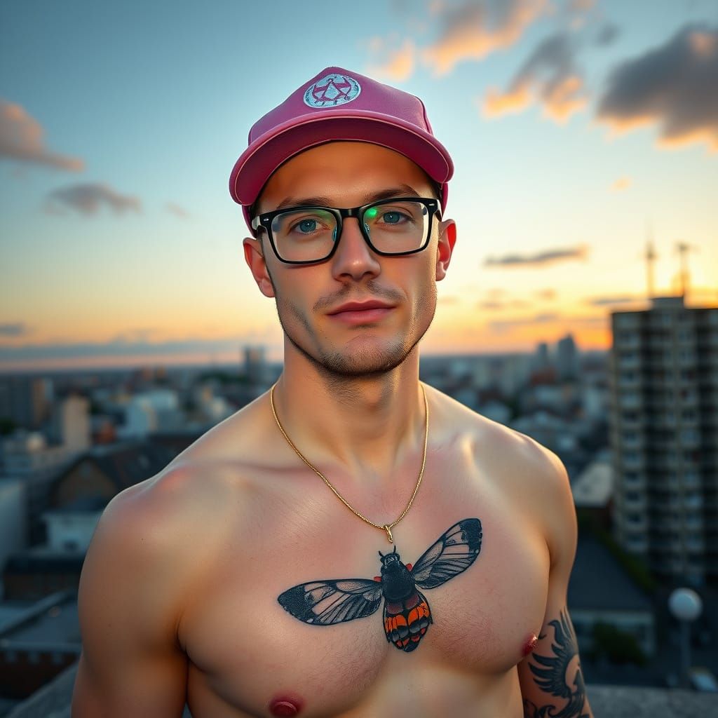 Man on Rooftop at Sunrise: Photorealistic Digital Art