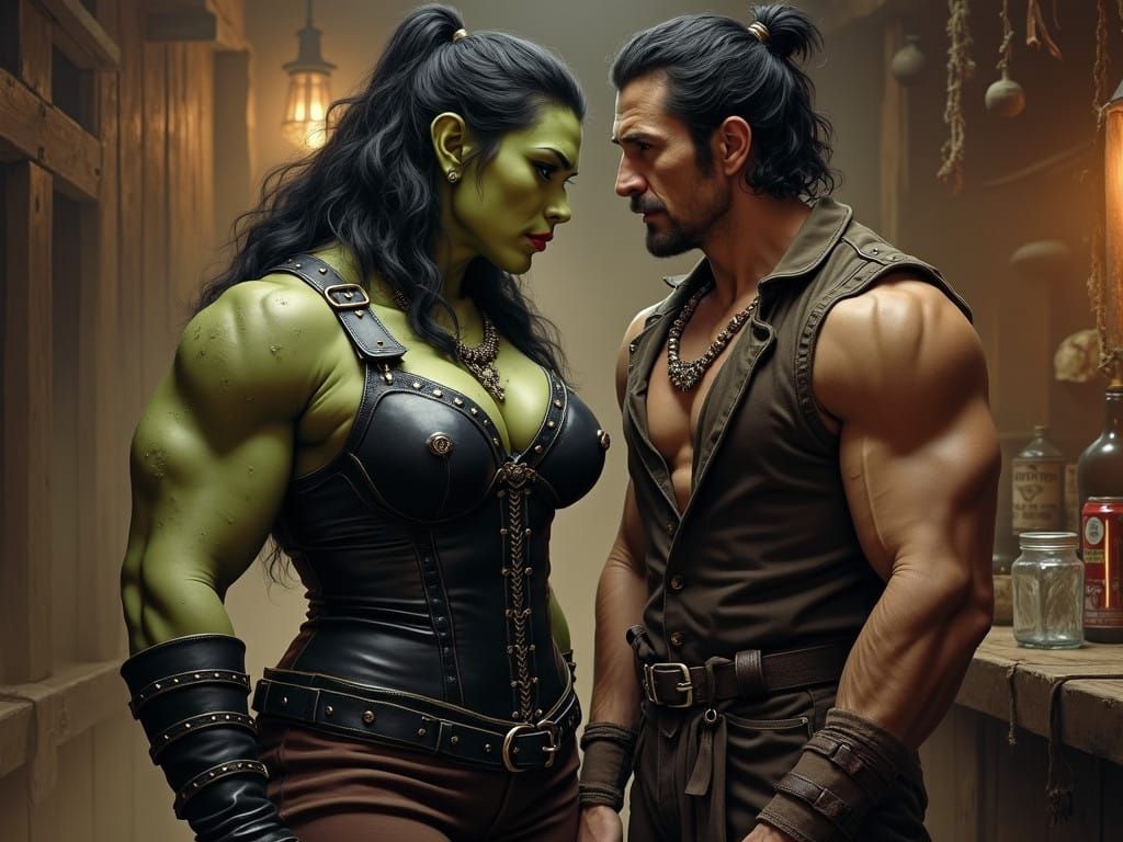 Fierce Orc Goddess Teases Human in Mysterious Tavern