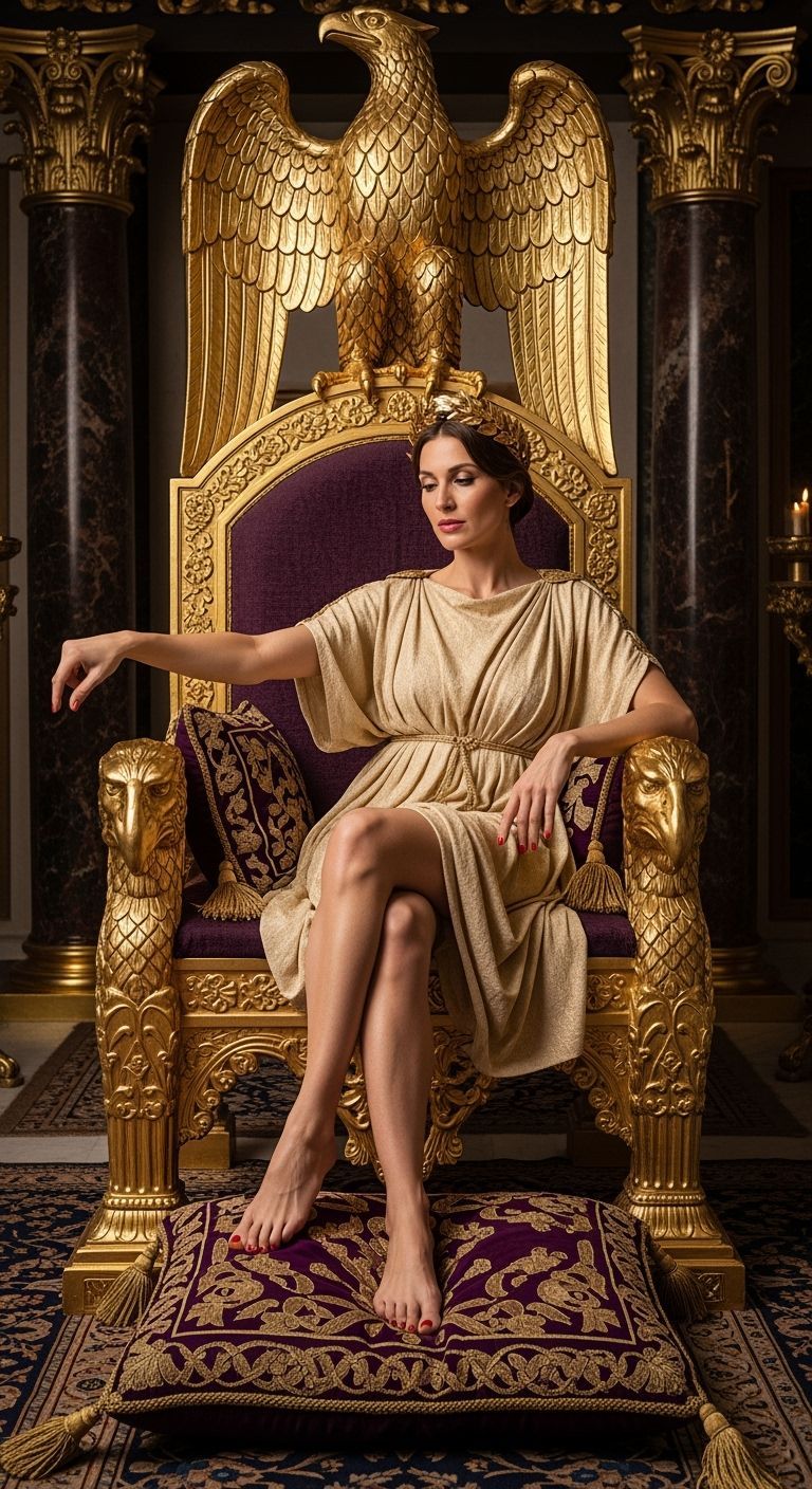 Powerful Roman Empress on Golden Throne