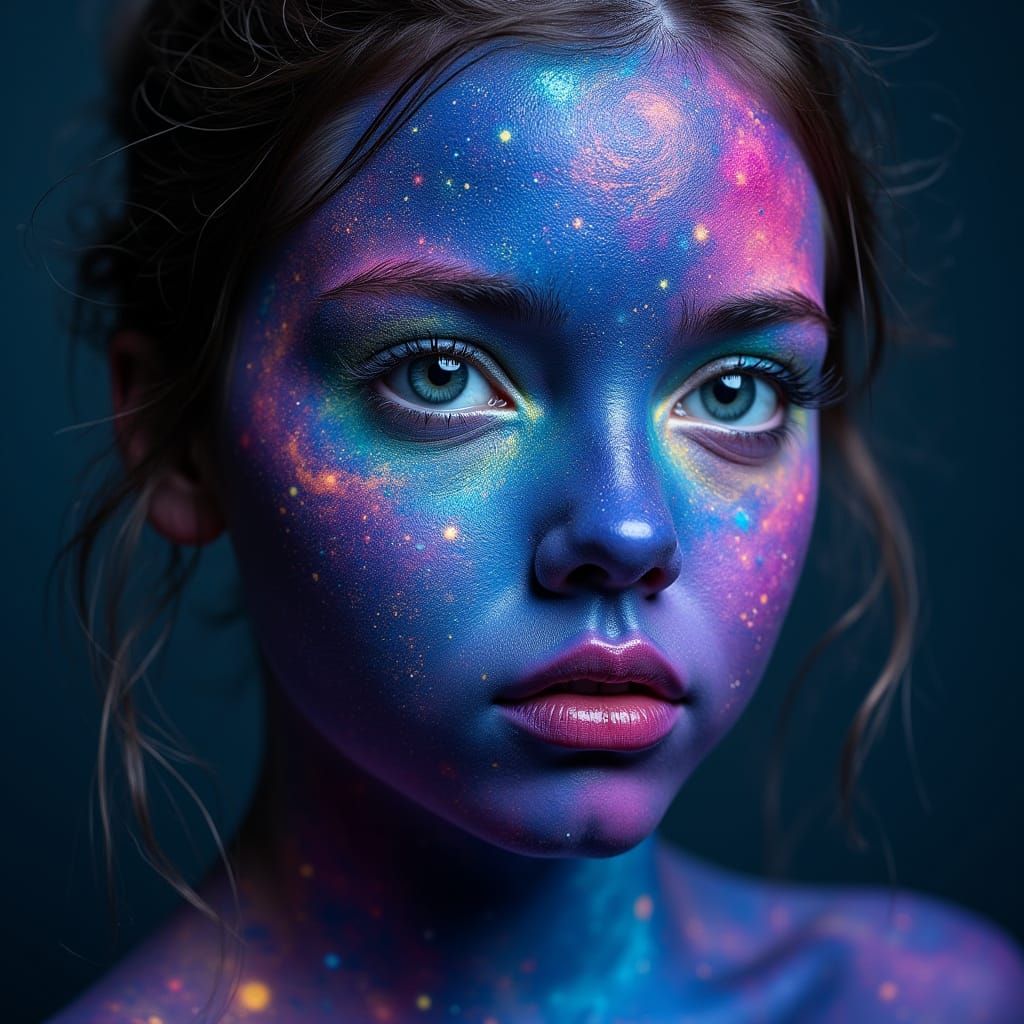 Cosmic Face Painting in Vibrant Blues and Purples