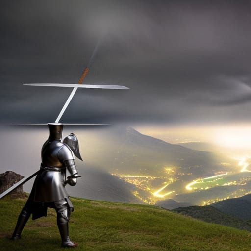 Medieval Knights Duel on Mountain in Hyperrealism