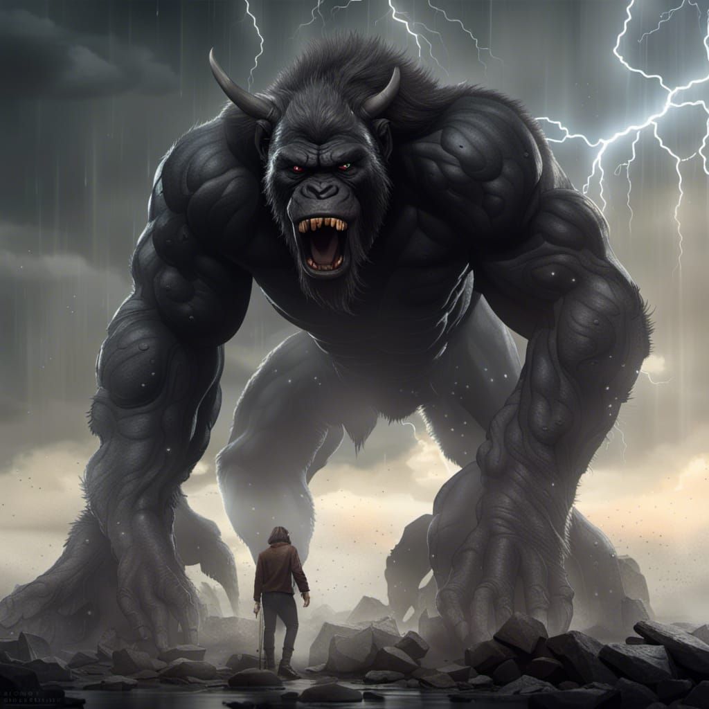 Dark Fantasy Monster in Lightning Storm, Digital Art