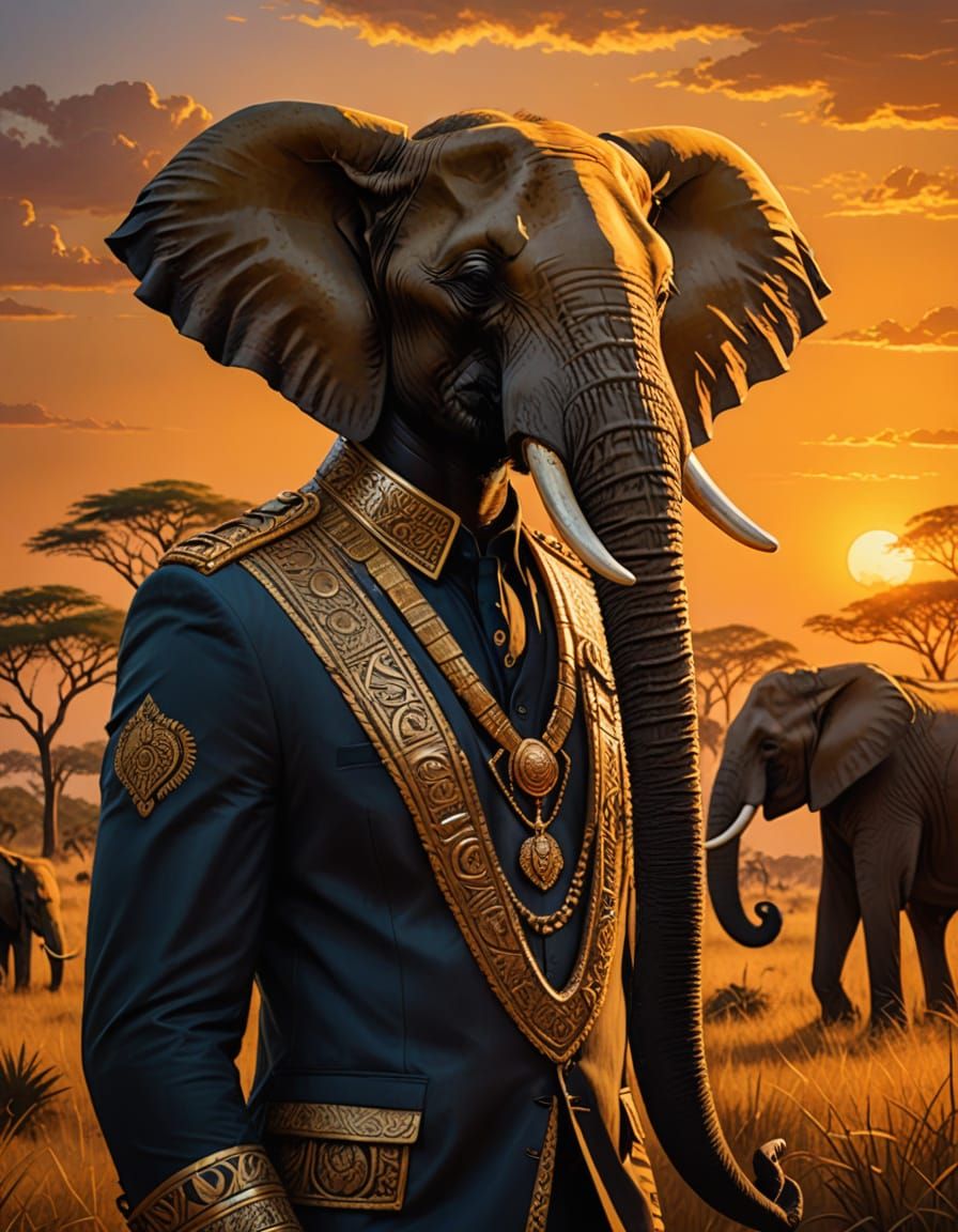 Majestic African Prince with Elephant in Vibrant Oil Paintin...