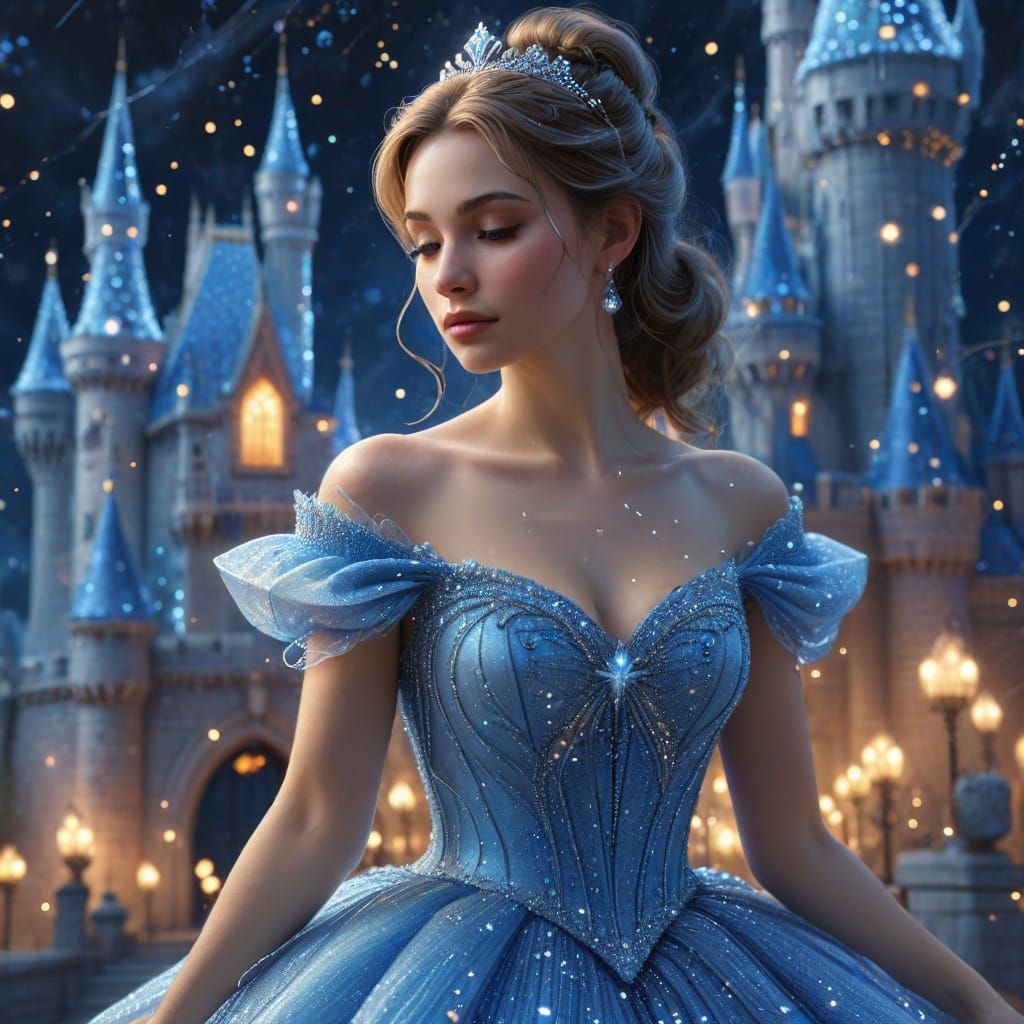 Woman in Glowing Cinderella Gown: Digital Art