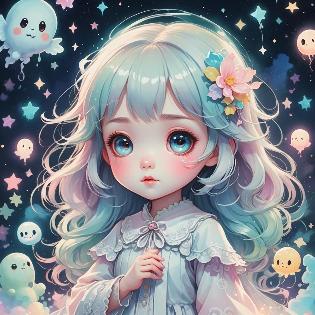 Cute Chibi Ghost Portrait in Moe Anime Style