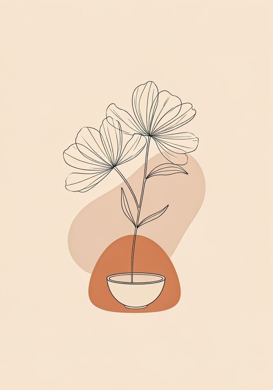 Elegant Botanical Line Drawing in Japandi Style