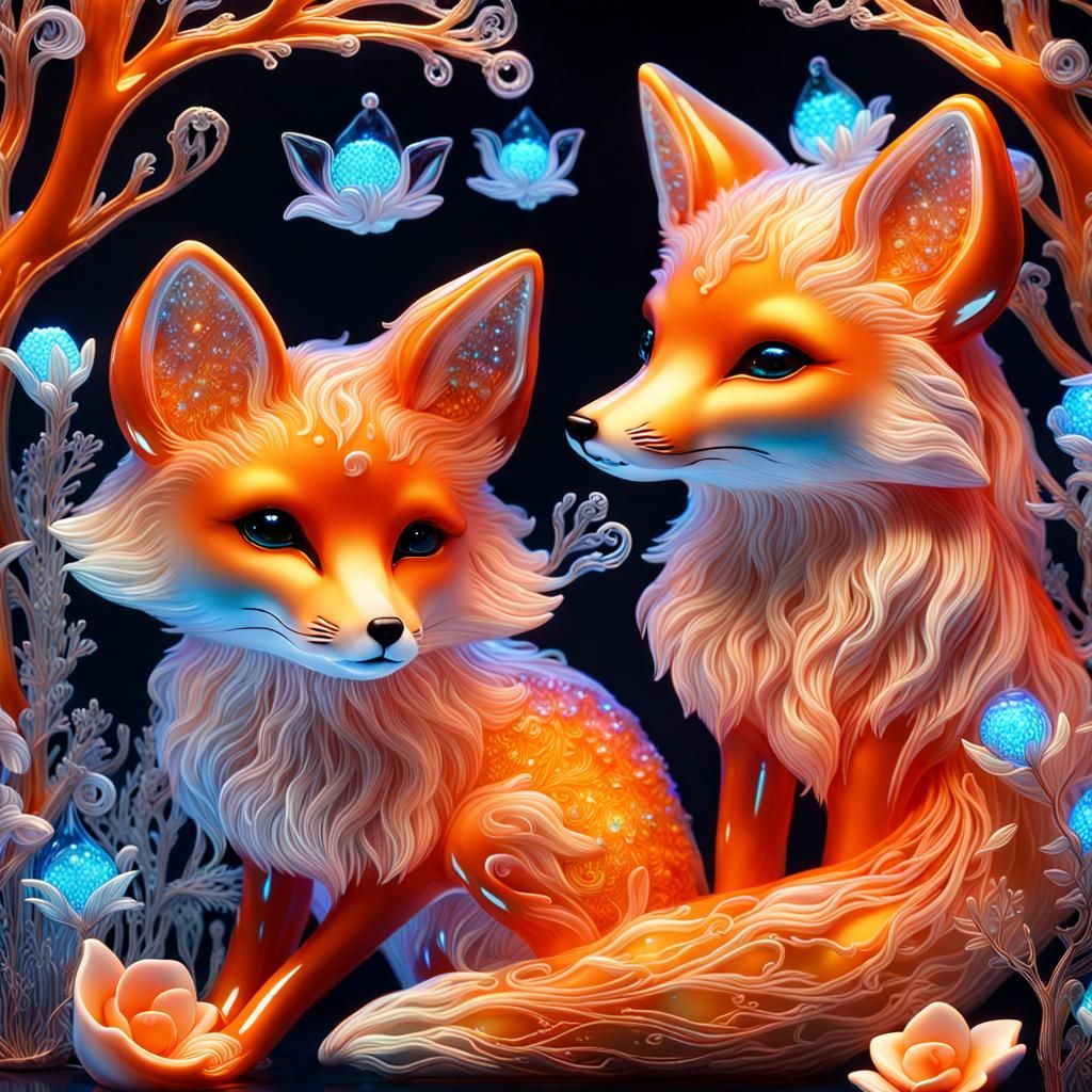 Bioluminescent Glass Fox Underwater Fantasy Artwork