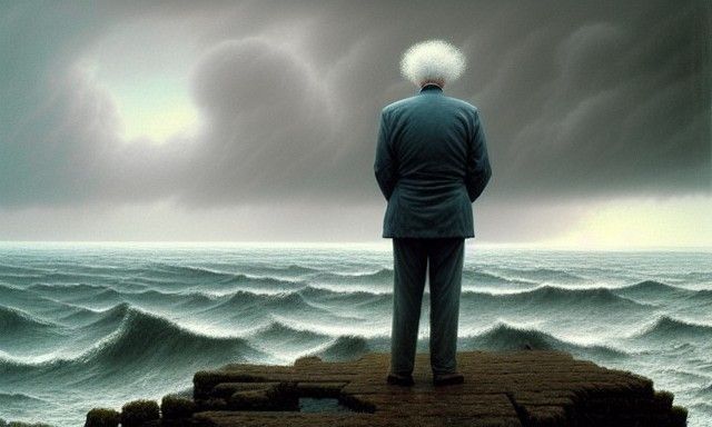 Elderly Man Watches Ocean Storm: Hyperrealistic Matte Painti...
