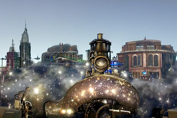 Steampunk City Under a Milky Way Sky