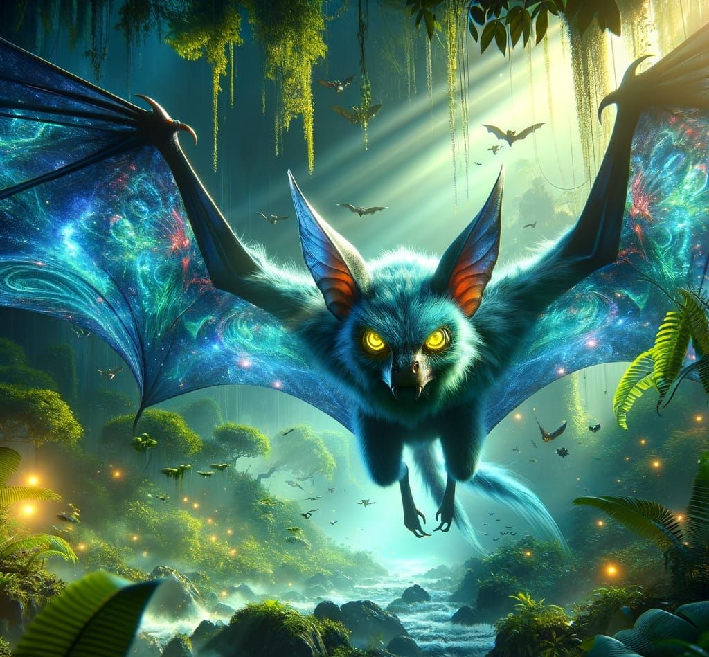 Alien Bat Soars Through Exotic Jungle