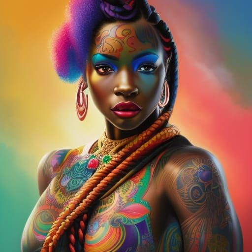 Colorful Braids: Hyperdetailed Portrait in Art Nouveau Style