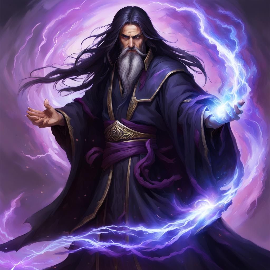 Powerful Mage Casting Azure Flames and Lightning