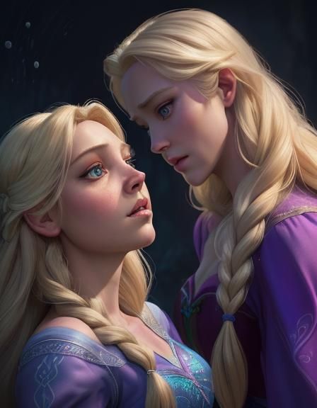 Elsa and Rapunzel in Dark Disney Style