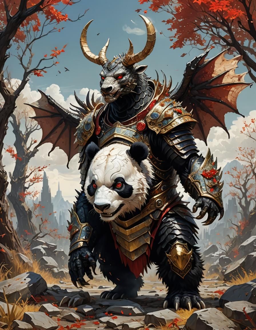 Macabre Panda Creature in Van Gogh Style