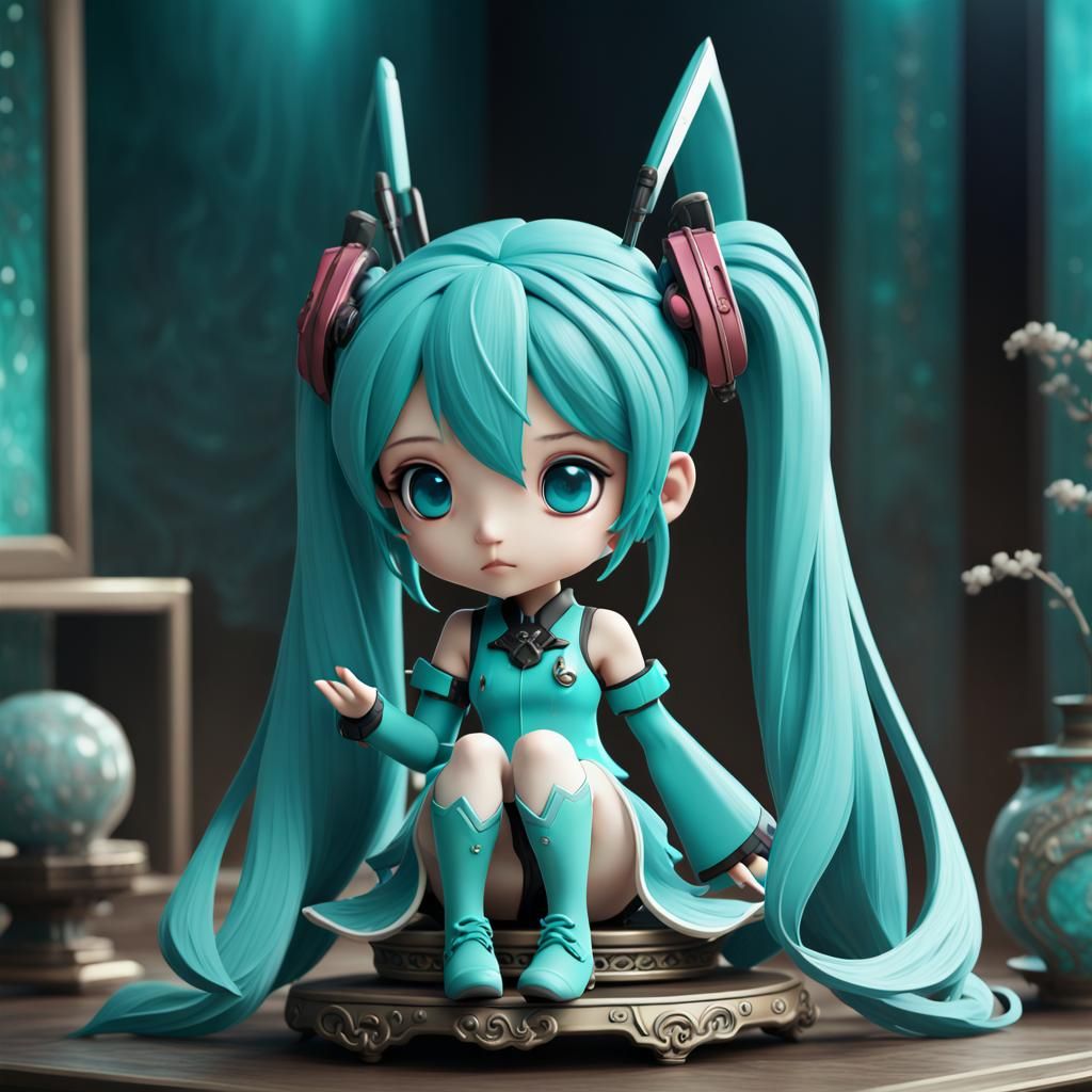 Porcelain Hatsune Miku Bobblehead: Detailed Matte Painting