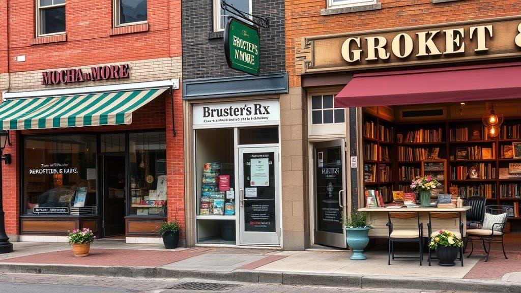 Small Town Downtown Scene, Nostalgic Charm
