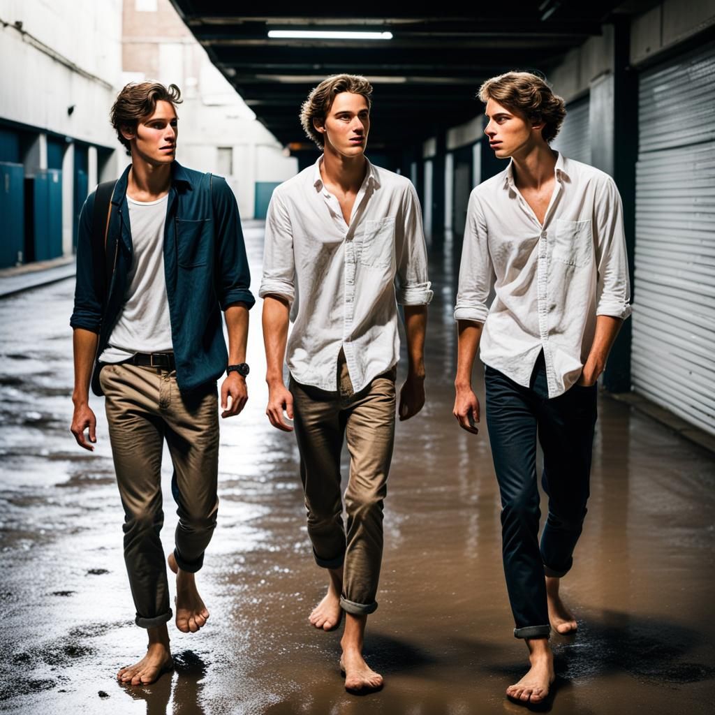Barefoot Students in Underground Parking Garage
