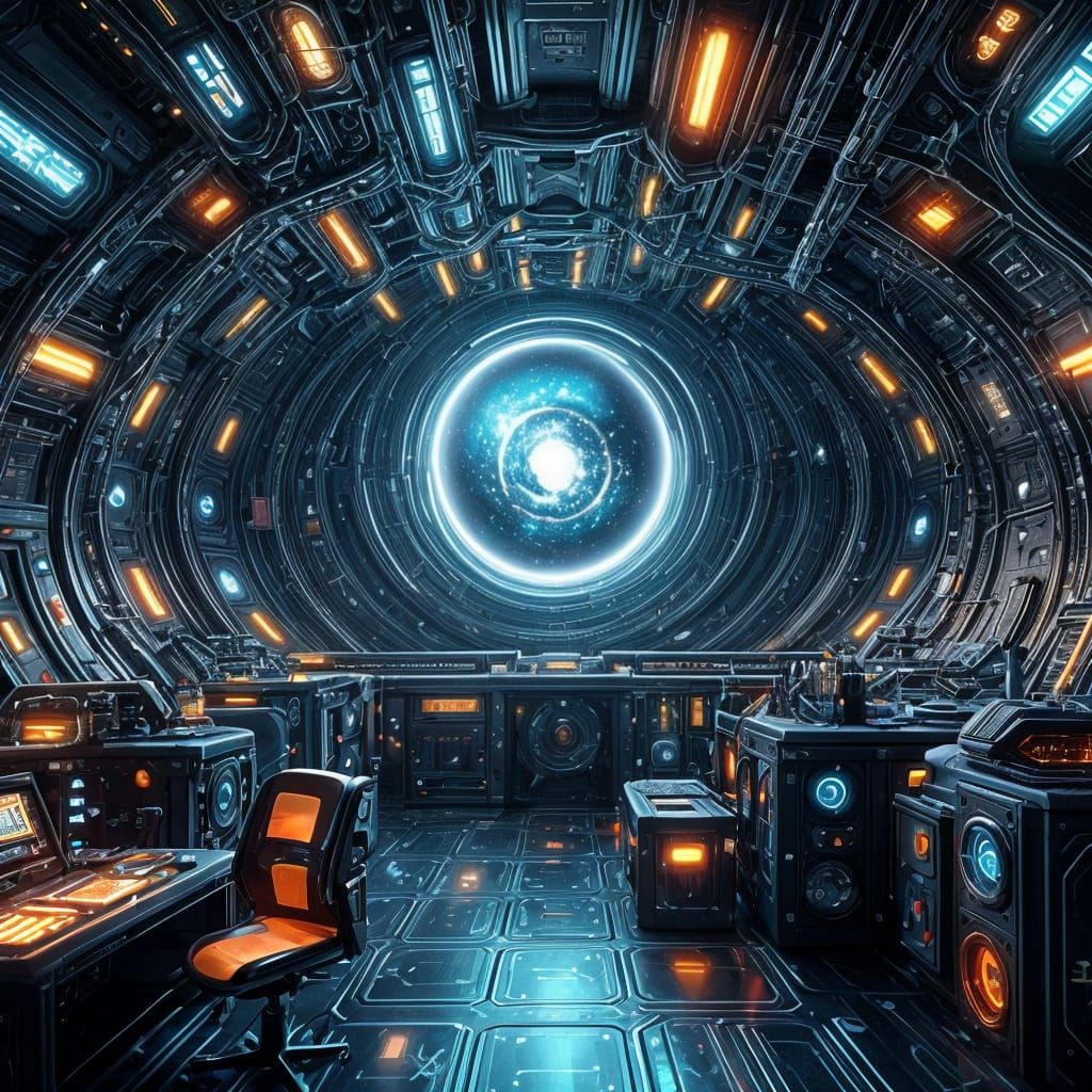 Futuristic Spaceship Engineering Room in Sci-Fi Style