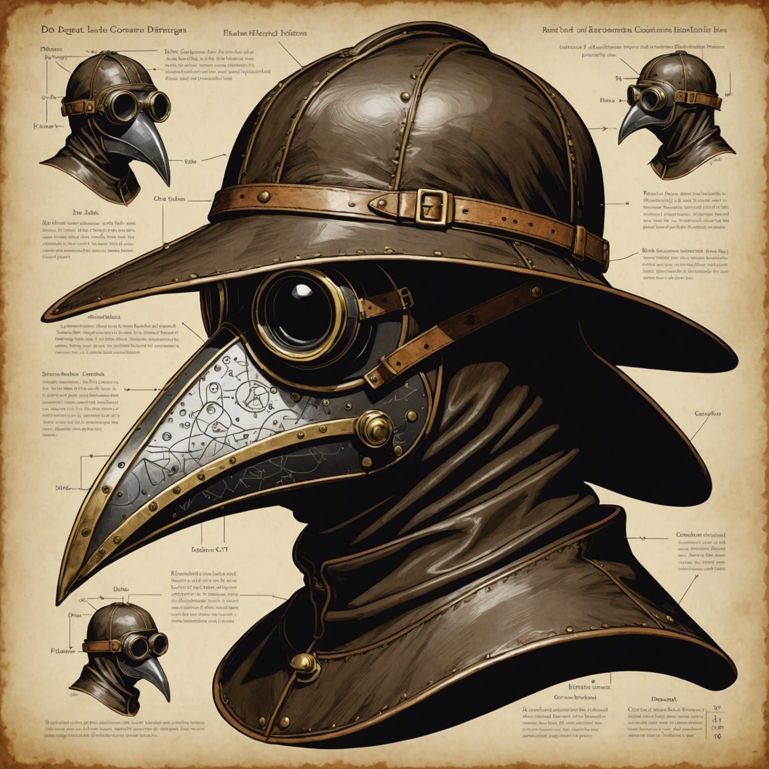 Detailed Diagram of Plague Doctor Mask and Gear