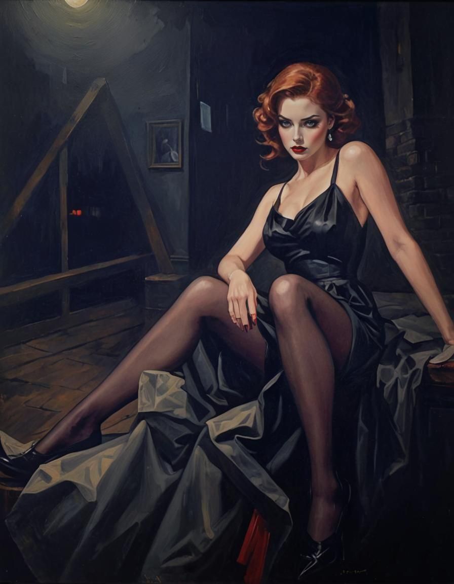 Noir Night Painting of Secrets and Danger