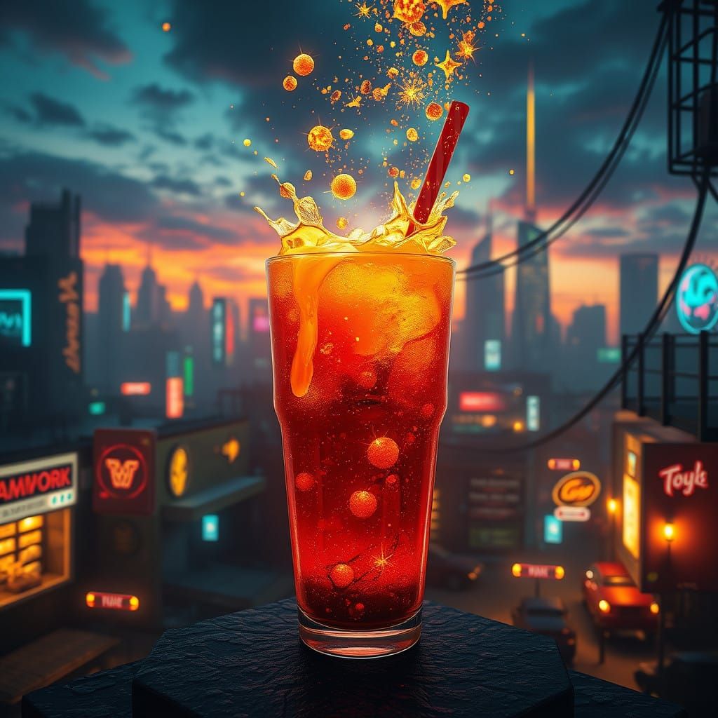 Ethereal Urban Cityscape with Fizzing Karma and Neon Lights